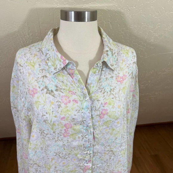 ✨SOLD✨J Jill Love Linen Floral Long Sleeve 100% Linen - Picture 2 of 7